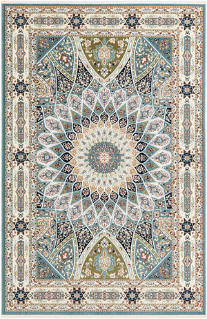 Blue 6' 1 x 9' Narenj Rectangle Area Rug 85% Polypropylene & 15% Polyester Traditional Classic Carpet for Living, Dining, Bedrooms, Office for Sale at Rug Engine