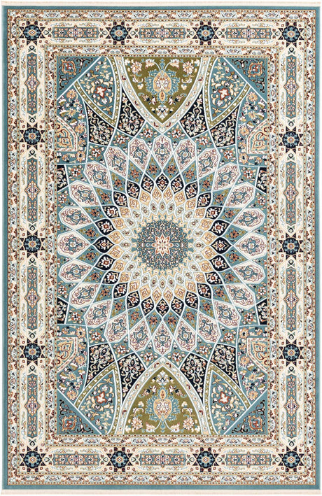 Blue 6' 1 x 9' Narenj Rectangle Area Rug 85% Polypropylene & 15% Polyester Traditional Classic Carpet for Living, Dining, Bedrooms, Office for Sale at Rug Engine