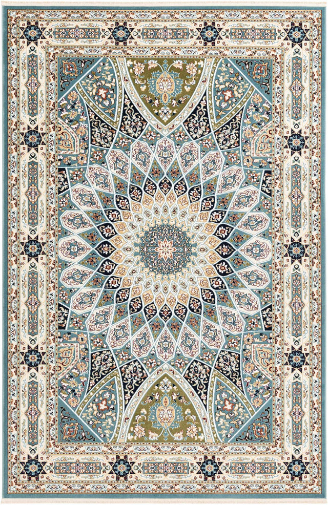 Blue 6' 1 x 9' Narenj Rectangle Area Rug 85% Polypropylene & 15% Polyester Traditional Classic Carpet for Living, Dining, Bedrooms, Office for Sale at Rug Engine
