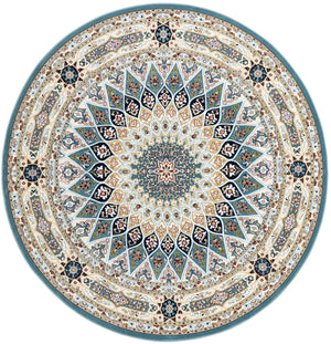 Blue 7' 1 x 7' 1 Narenj Round Area Rug 85% Polypropylene & 15% Polyester Traditional Classic Carpet for Living, Dining, Bedrooms, Office for Sale at Rug Engine