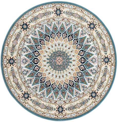 Blue 7' 1 x 7' 1 Narenj Round Area Rug 85% Polypropylene & 15% Polyester Traditional Classic Carpet for Living, Dining, Bedrooms, Office for Sale at Rug Engine
