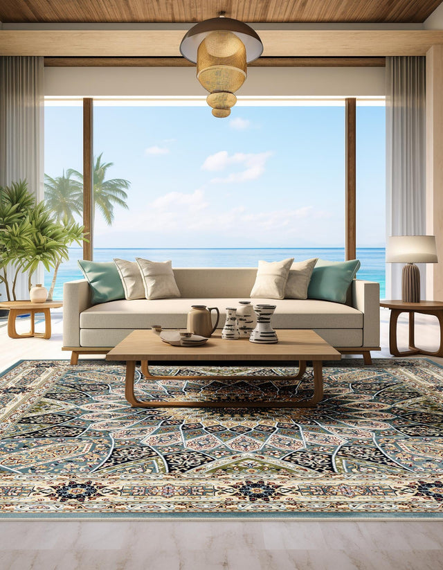 Blue 10' x 10' Narenj Square Area Rug 85% Polypropylene & 15% Polyester Traditional Classic Carpet for Living, Dining, Bedrooms, Office for Sale at Rug Engine