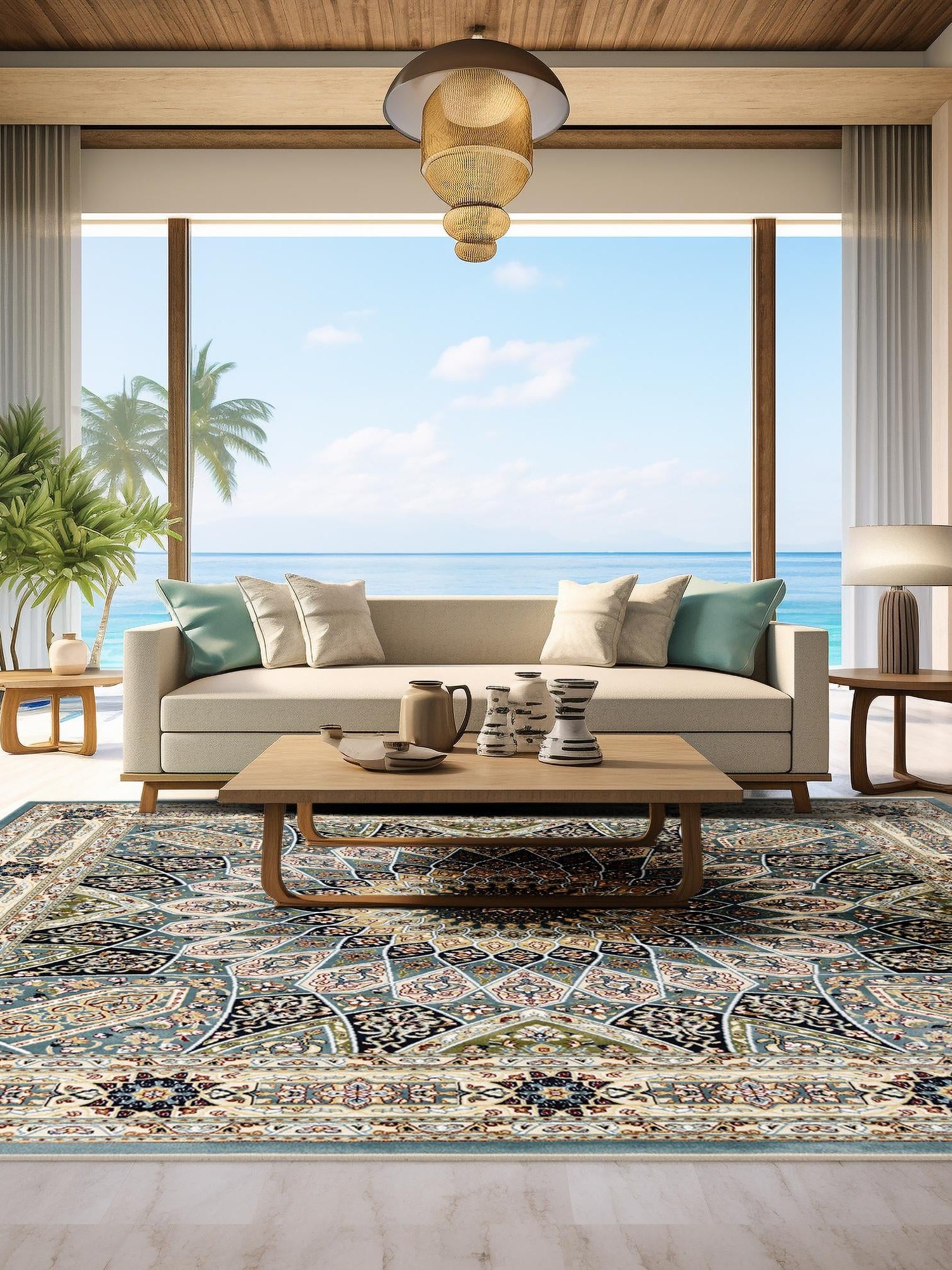Blue 6' 1 x 6' 1 Narenj Square Area Rug 85% Polypropylene & 15% Polyester Traditional Classic Carpet for Living, Dining, Bedrooms, Office for Sale at Rug Engine