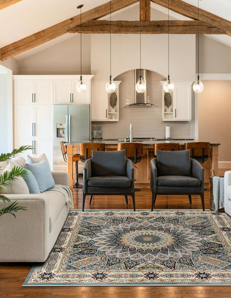 Blue 10' x 10' Narenj Square Area Rug 85% Polypropylene & 15% Polyester Traditional Classic Carpet for Living, Dining, Bedrooms, Office for Sale at Rug Engine