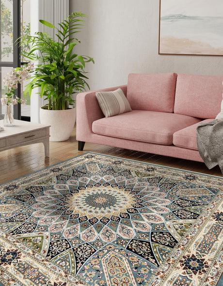 Blue 10' x 10' Narenj Square Area Rug 85% Polypropylene & 15% Polyester Traditional Classic Carpet for Living, Dining, Bedrooms, Office for Sale at Rug Engine