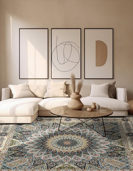 Blue 6' 1 x 6' 1 Narenj Square Area Rug 85% Polypropylene & 15% Polyester Traditional Classic Carpet for Living, Dining, Bedrooms, Office for Sale at Rug Engine