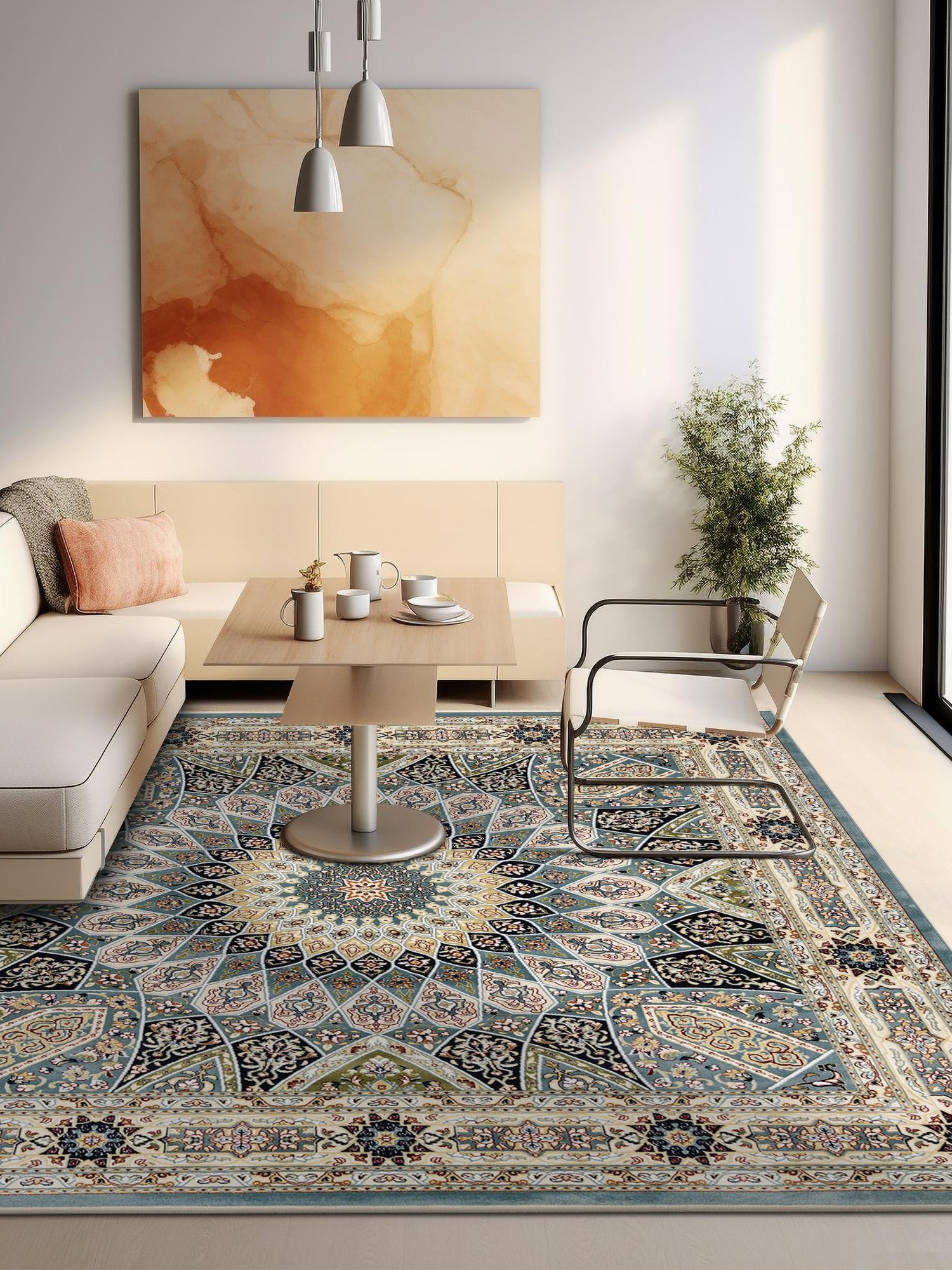 Blue 6' 1 x 6' 1 Narenj Square Area Rug 85% Polypropylene & 15% Polyester Traditional Classic Carpet for Living, Dining, Bedrooms, Office for Sale at Rug Engine