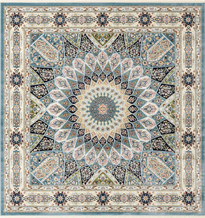 Blue 7' 10 x 7' 10 Narenj Square Area Rug 85% Polypropylene & 15% Polyester Traditional Classic Carpet for Living, Dining, Bedrooms, Office for Sale at Rug Engine