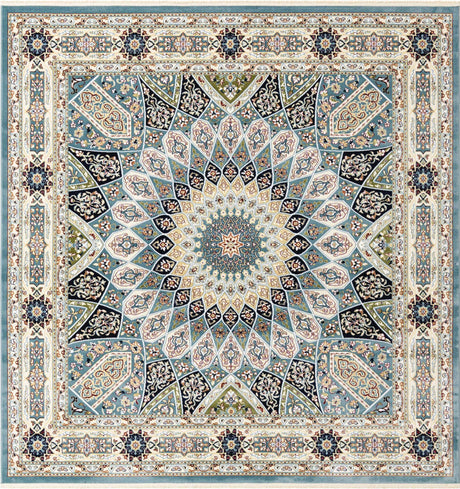 Blue 7' 10 x 7' 10 Narenj Square Area Rug 85% Polypropylene & 15% Polyester Traditional Classic Carpet for Living, Dining, Bedrooms, Office for Sale at Rug Engine