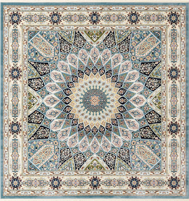 Blue 7' 10 x 7' 10 Narenj Square Area Rug 85% Polypropylene & 15% Polyester Traditional Classic Carpet for Living, Dining, Bedrooms, Office for Sale at Rug Engine