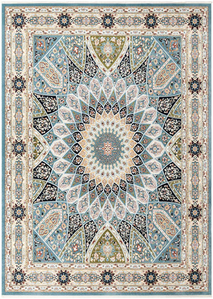 Blue 9' x 12' Narenj Rectangle Area Rug 85% Polypropylene & 15% Polyester Traditional Classic Carpet for Living, Dining, Bedrooms, Office for Sale at Rug Engine
