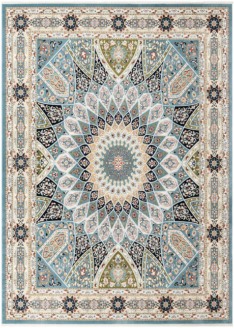 Blue 9' x 12' Narenj Rectangle Area Rug 85% Polypropylene & 15% Polyester Traditional Classic Carpet for Living, Dining, Bedrooms, Office for Sale at Rug Engine