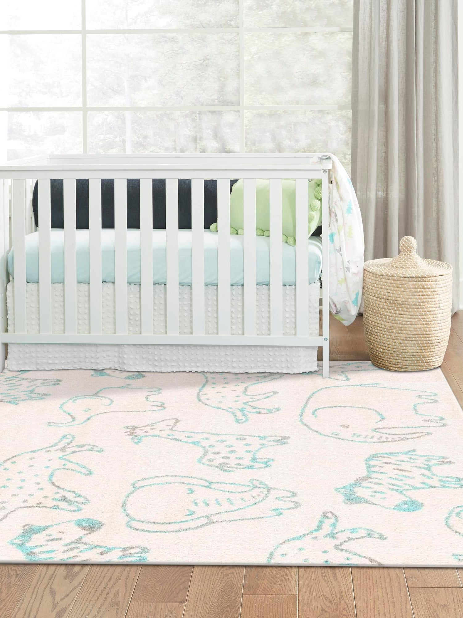 Ivory 5' 3 x 8' Whimsy Kids Rectangle Area Rug for Baby Nursery, Toddler Playroom, Bedrooms