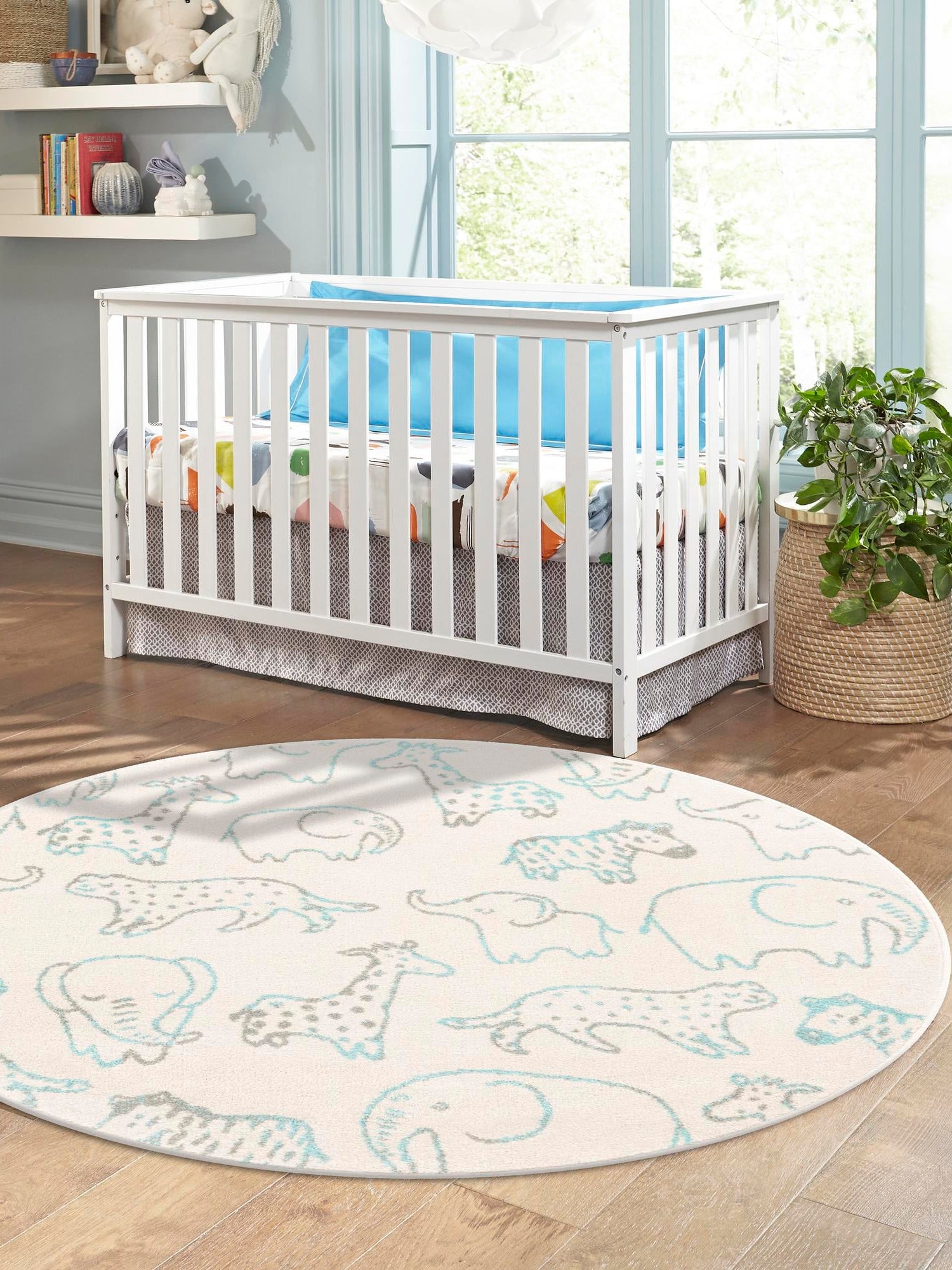 Ivory 3' 3 x 3' 3 Whimsy Kids Round Area Rug for Baby Nursery, Toddler Playroom, Bedrooms