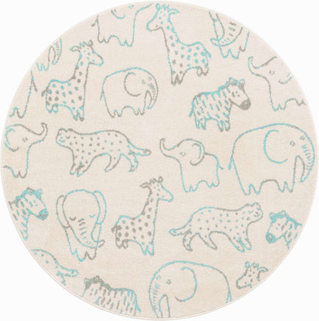 Ivory 5' 3 x 5' 3 Whimsy Kids Round Rug