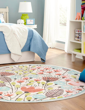 Ivory 5' 3 x 5' 3 Whimsy Kids Round Rug
