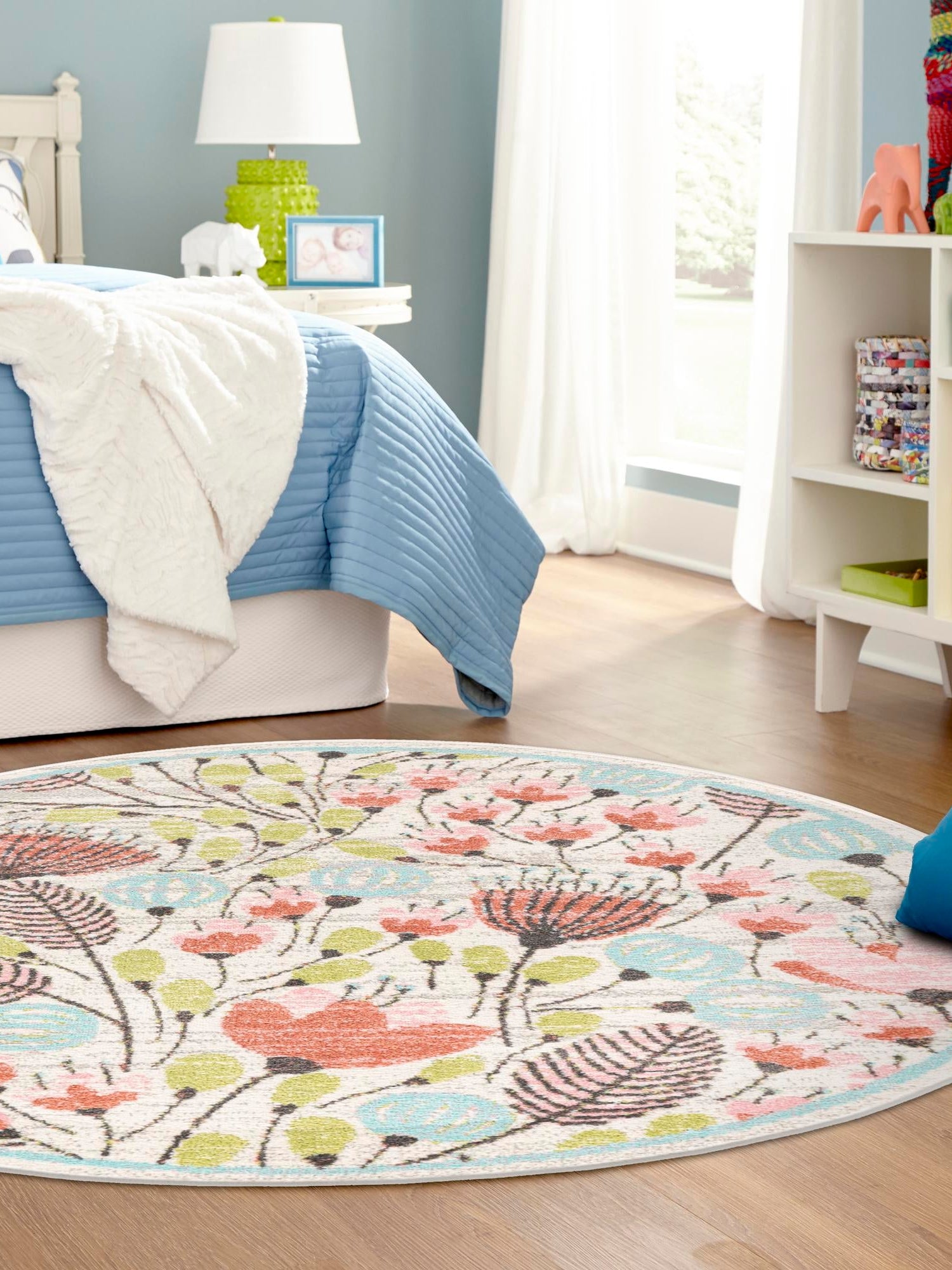 Ivory 7' 10 x 7' 10 Whimsy Kids Round Area Rug for Baby Nursery, Toddler Playroom, Bedrooms