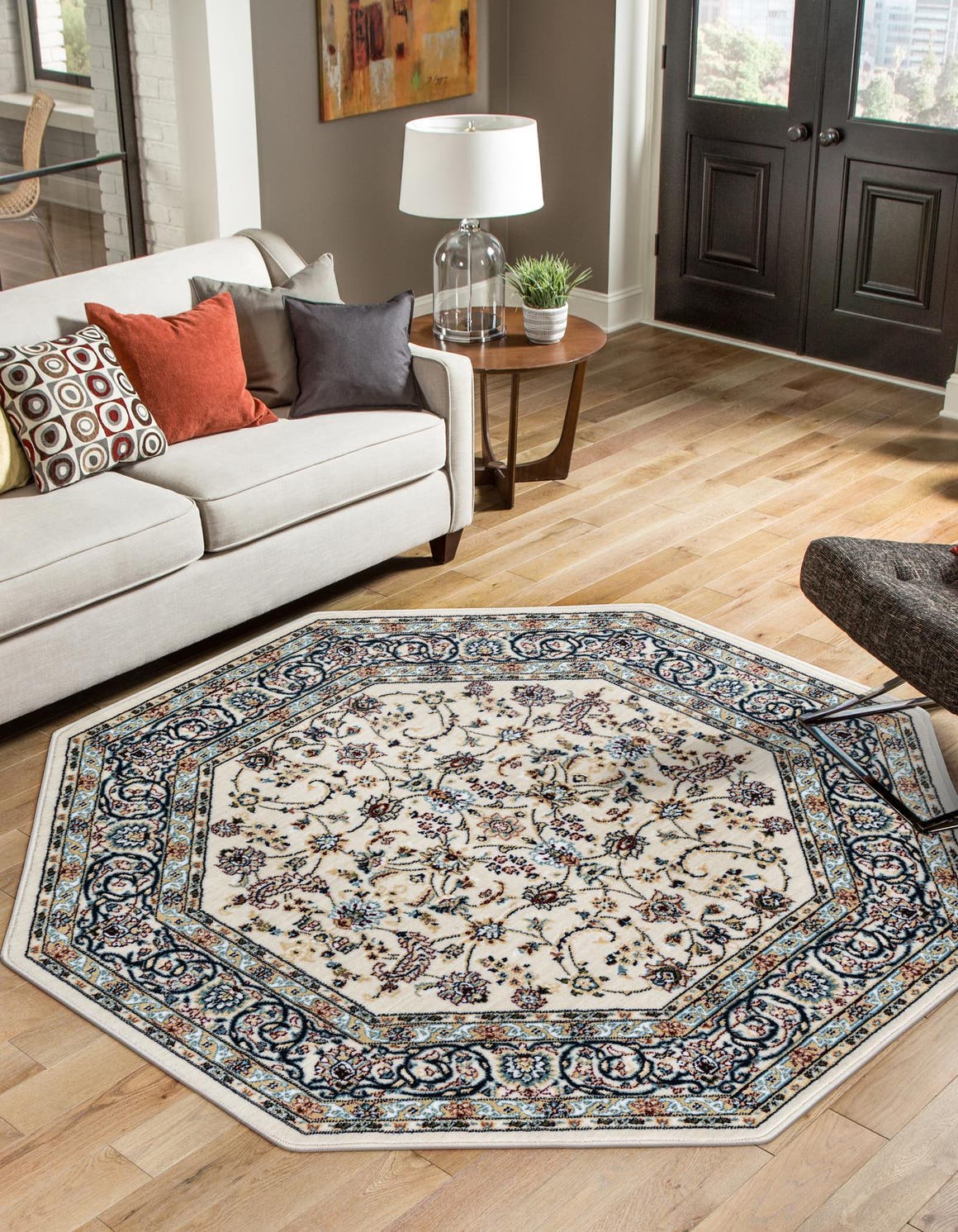 Ivory 4' 1 x 4' 1 Narenj Octagon Area Rug 85% Polypropylene & 15% Polyester Traditional Classic Carpet for Living, Dining, Bedrooms, Office for Sale at Rug Engine