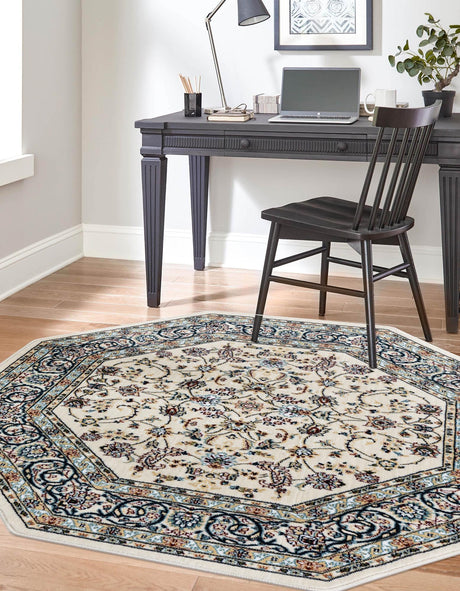 Ivory 3' 1 x 3' 1 Narenj Octagon Area Rug 85% Polypropylene & 15% Polyester Traditional Classic Carpet for Living, Dining, Bedrooms, Office for Sale at Rug Engine