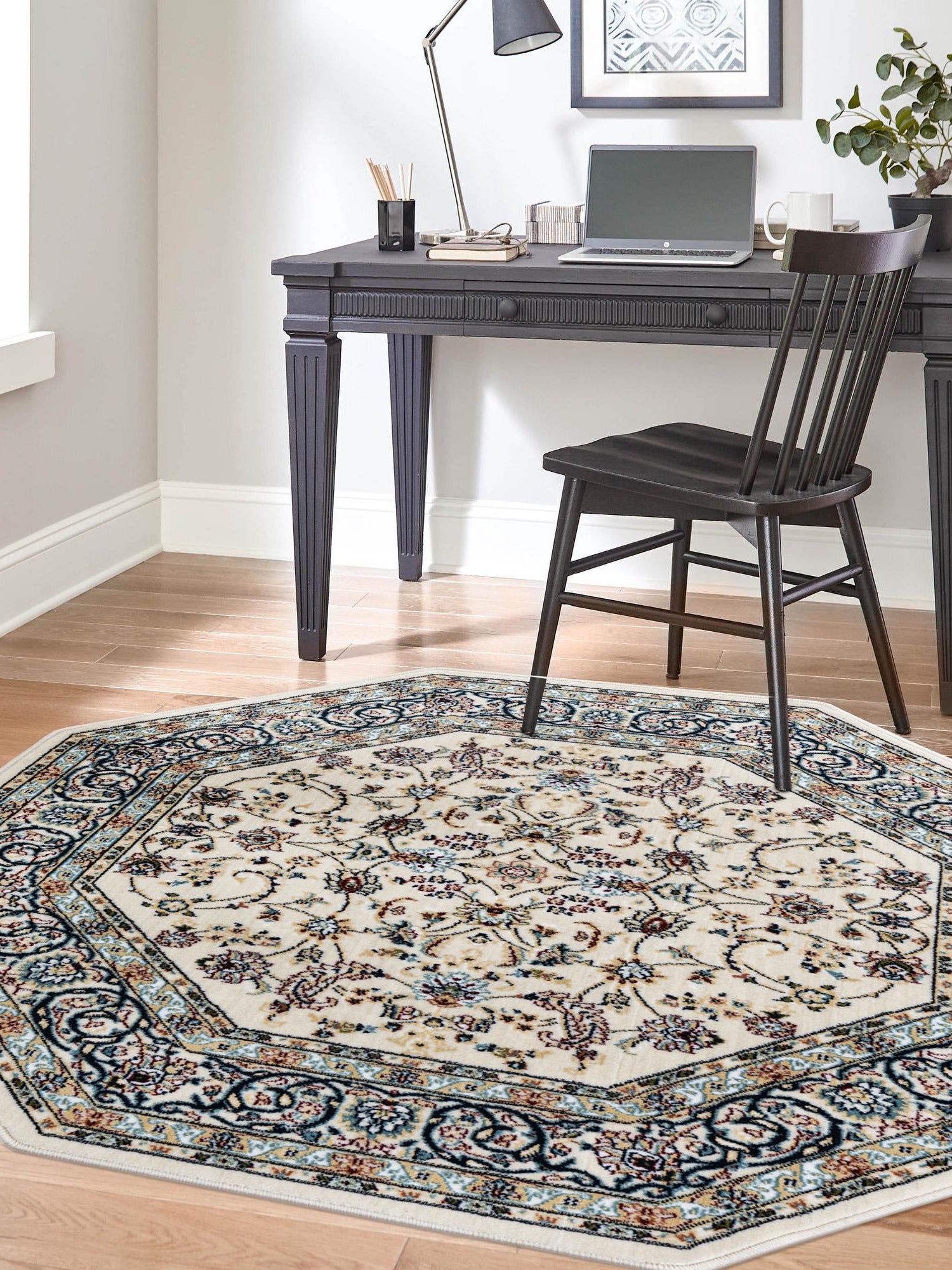 Ivory 4' 1 x 4' 1 Narenj Octagon Area Rug 85% Polypropylene & 15% Polyester Traditional Classic Carpet for Living, Dining, Bedrooms, Office for Sale at Rug Engine