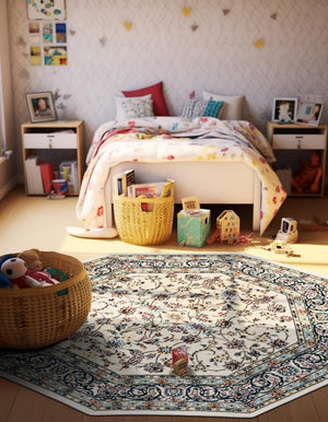 Ivory 4' 1 x 4' 1 Narenj Octagon Area Rug 85% Polypropylene & 15% Polyester Traditional Classic Carpet for Living, Dining, Bedrooms, Office for Sale at Rug Engine