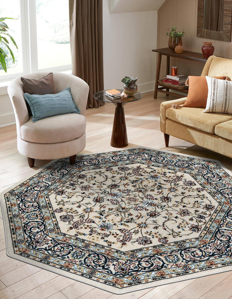Ivory 3' 1 x 3' 1 Narenj Octagon Area Rug 85% Polypropylene & 15% Polyester Traditional Classic Carpet for Living, Dining, Bedrooms, Office for Sale at Rug Engine