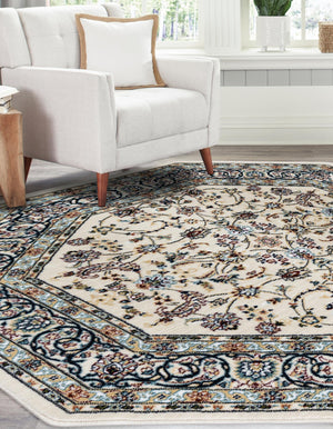 Ivory 3' 1 x 3' 1 Narenj Octagon Area Rug 85% Polypropylene & 15% Polyester Traditional Classic Carpet for Living, Dining, Bedrooms, Office for Sale at Rug Engine