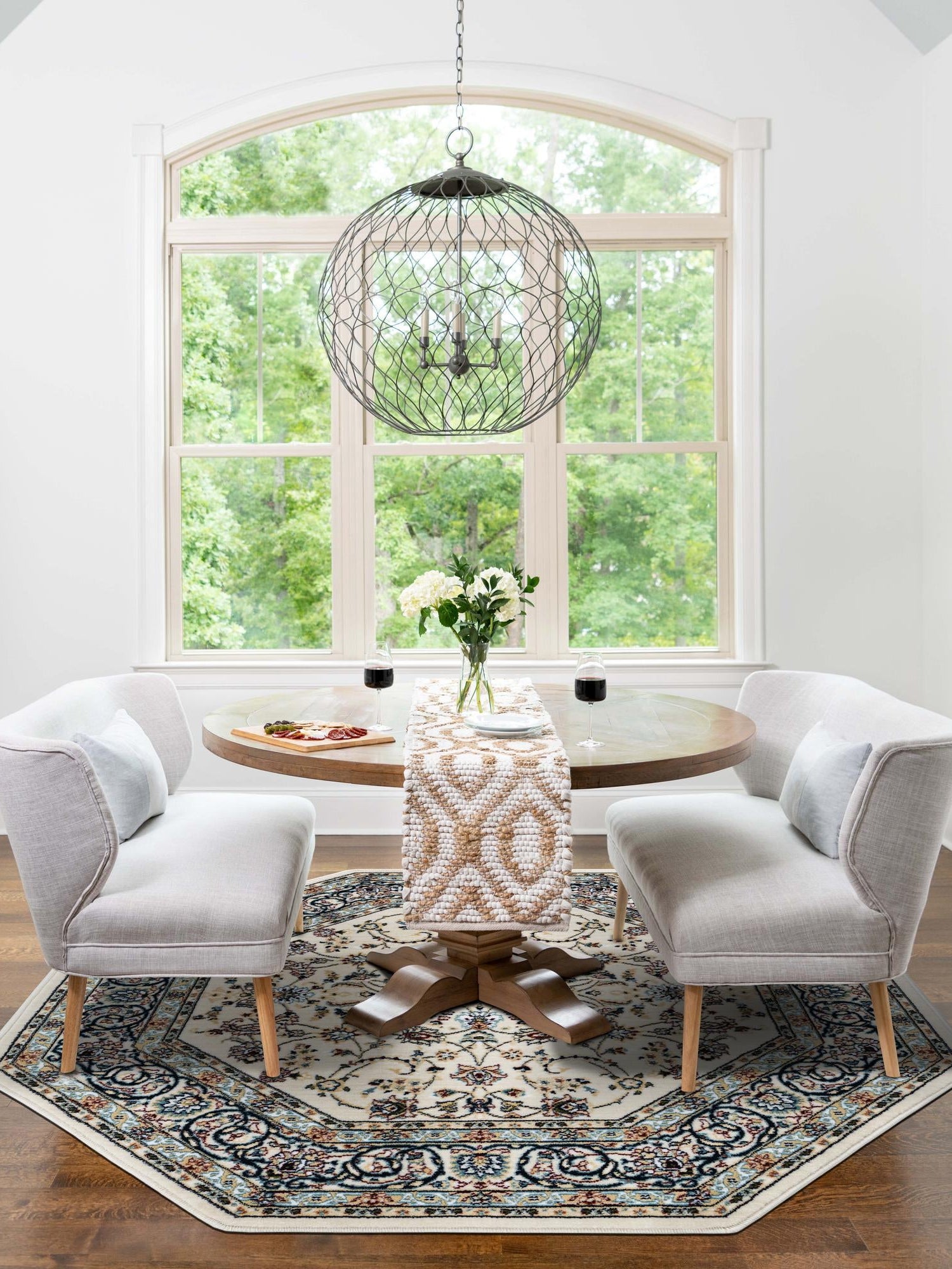 Ivory 4' 1 x 4' 1 Narenj Octagon Area Rug 85% Polypropylene & 15% Polyester Traditional Classic Carpet for Living, Dining, Bedrooms, Office for Sale at Rug Engine
