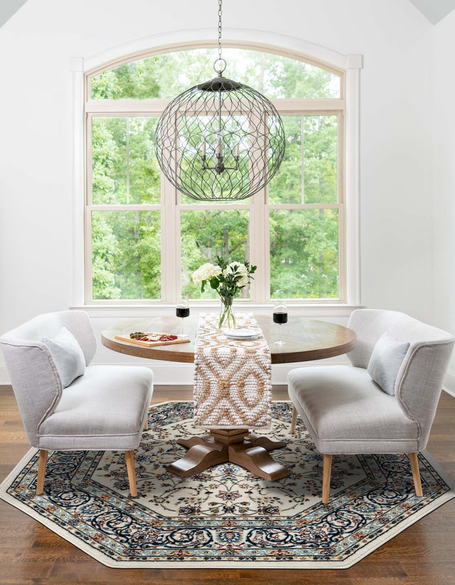 Ivory 4' 1 x 4' 1 Narenj Octagon Area Rug 85% Polypropylene & 15% Polyester Traditional Classic Carpet for Living, Dining, Bedrooms, Office for Sale at Rug Engine