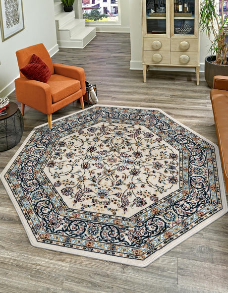 Ivory 3' 1 x 3' 1 Narenj Octagon Area Rug 85% Polypropylene & 15% Polyester Traditional Classic Carpet for Living, Dining, Bedrooms, Office for Sale at Rug Engine