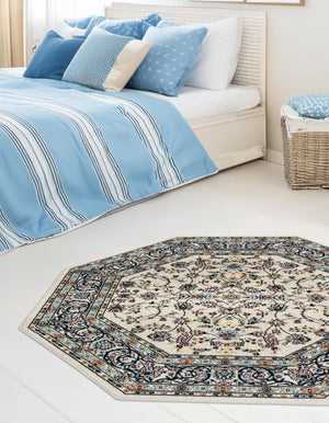 Ivory 4' 1 x 4' 1 Narenj Octagon Area Rug 85% Polypropylene & 15% Polyester Traditional Classic Carpet for Living, Dining, Bedrooms, Office for Sale at Rug Engine