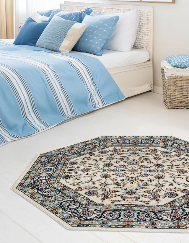 Ivory 4' 1 x 4' 1 Narenj Octagon Area Rug 85% Polypropylene & 15% Polyester Traditional Classic Carpet for Living, Dining, Bedrooms, Office for Sale at Rug Engine