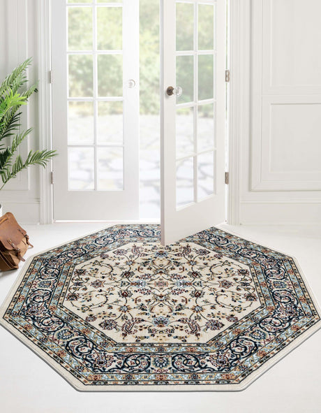 Ivory 4' 1 x 4' 1 Narenj Octagon Area Rug 85% Polypropylene & 15% Polyester Traditional Classic Carpet for Living, Dining, Bedrooms, Office for Sale at Rug Engine