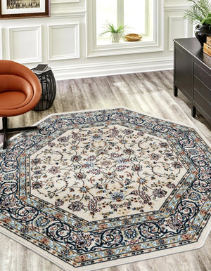 Ivory 4' 1 x 4' 1 Narenj Octagon Area Rug 85% Polypropylene & 15% Polyester Traditional Classic Carpet for Living, Dining, Bedrooms, Office for Sale at Rug Engine
