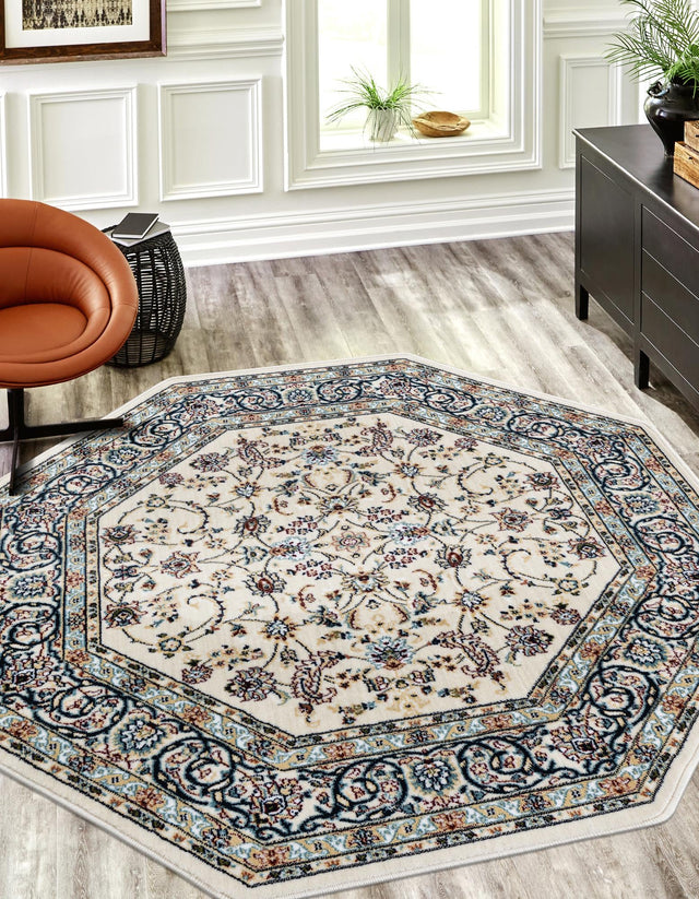 Ivory 4' 1 x 4' 1 Narenj Octagon Area Rug 85% Polypropylene & 15% Polyester Traditional Classic Carpet for Living, Dining, Bedrooms, Office for Sale at Rug Engine
