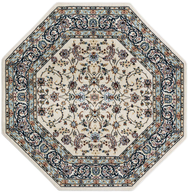 Ivory 4' 1 x 4' 1 Narenj Octagon Area Rug 85% Polypropylene & 15% Polyester Traditional Classic Carpet for Living, Dining, Bedrooms, Office for Sale at Rug Engine