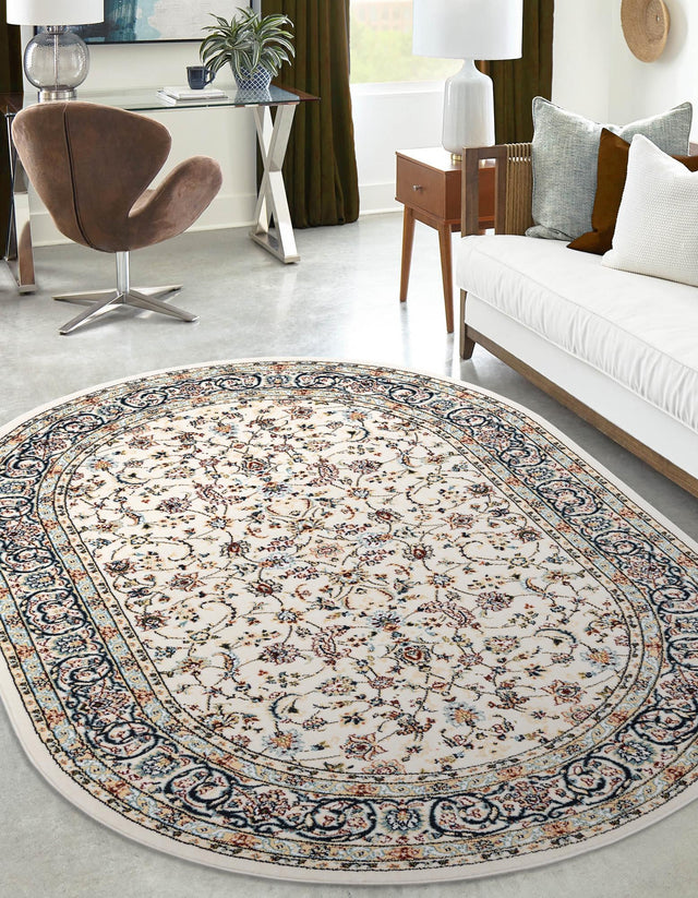 Ivory 2' x 3' 1 Narenj Oval Area Rug 85% Polypropylene & 15% Polyester Traditional Classic Carpet for Living, Dining, Bedrooms, Office for Sale at Rug Engine