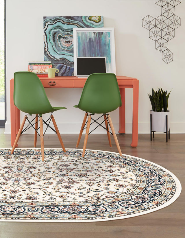 Ivory 4' 1 x 6' 1 Narenj Oval Area Rug 85% Polypropylene & 15% Polyester Traditional Classic Carpet for Living, Dining, Bedrooms, Office for Sale at Rug Engine