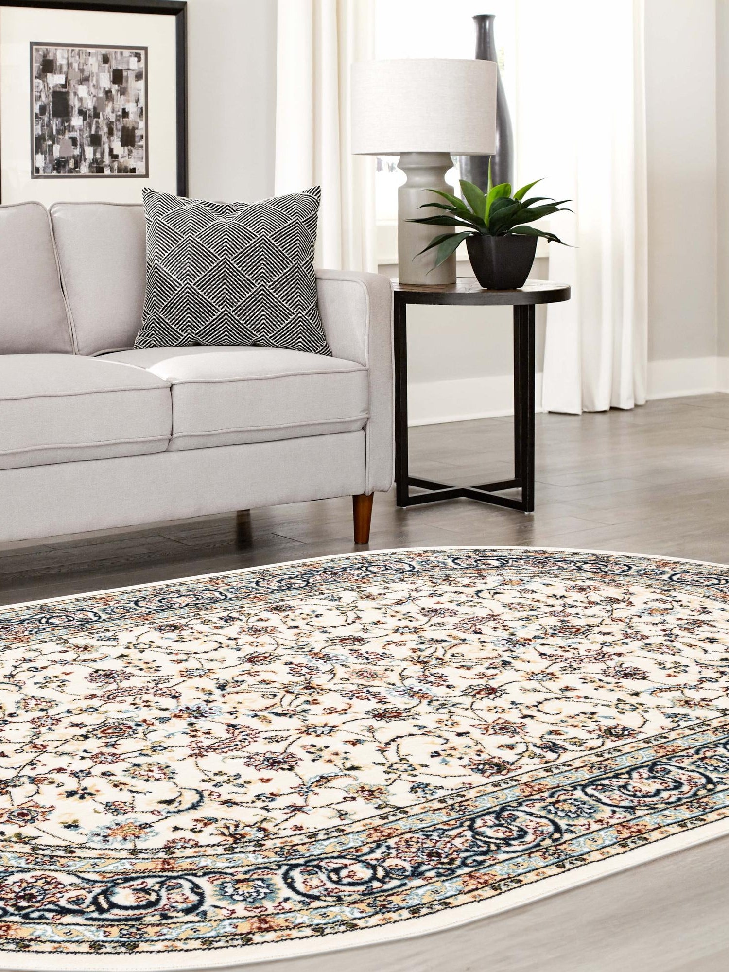 Ivory 4' 1 x 6' 1 Narenj Oval Area Rug 85% Polypropylene & 15% Polyester Traditional Classic Carpet for Living, Dining, Bedrooms, Office for Sale at Rug Engine
