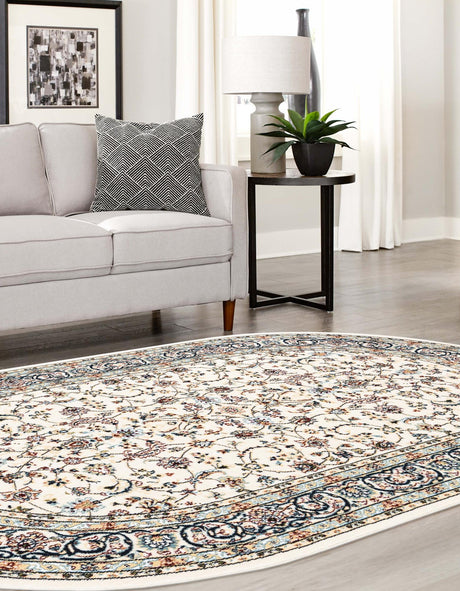 Ivory 4' 1 x 6' 1 Narenj Oval Area Rug 85% Polypropylene & 15% Polyester Traditional Classic Carpet for Living, Dining, Bedrooms, Office for Sale at Rug Engine