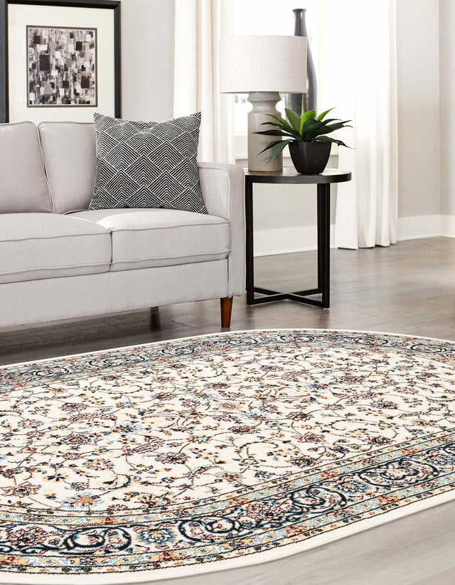 Ivory 4' 1 x 6' 1 Narenj Oval Area Rug 85% Polypropylene & 15% Polyester Traditional Classic Carpet for Living, Dining, Bedrooms, Office for Sale at Rug Engine
