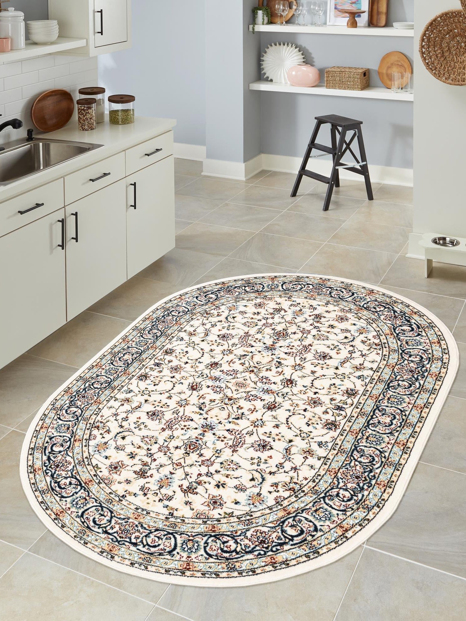 Ivory 4' 1 x 6' 1 Narenj Oval Area Rug 85% Polypropylene & 15% Polyester Traditional Classic Carpet for Living, Dining, Bedrooms, Office for Sale at Rug Engine