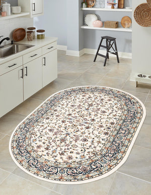 Ivory 4' 1 x 6' 1 Narenj Oval Area Rug 85% Polypropylene & 15% Polyester Traditional Classic Carpet for Living, Dining, Bedrooms, Office for Sale at Rug Engine