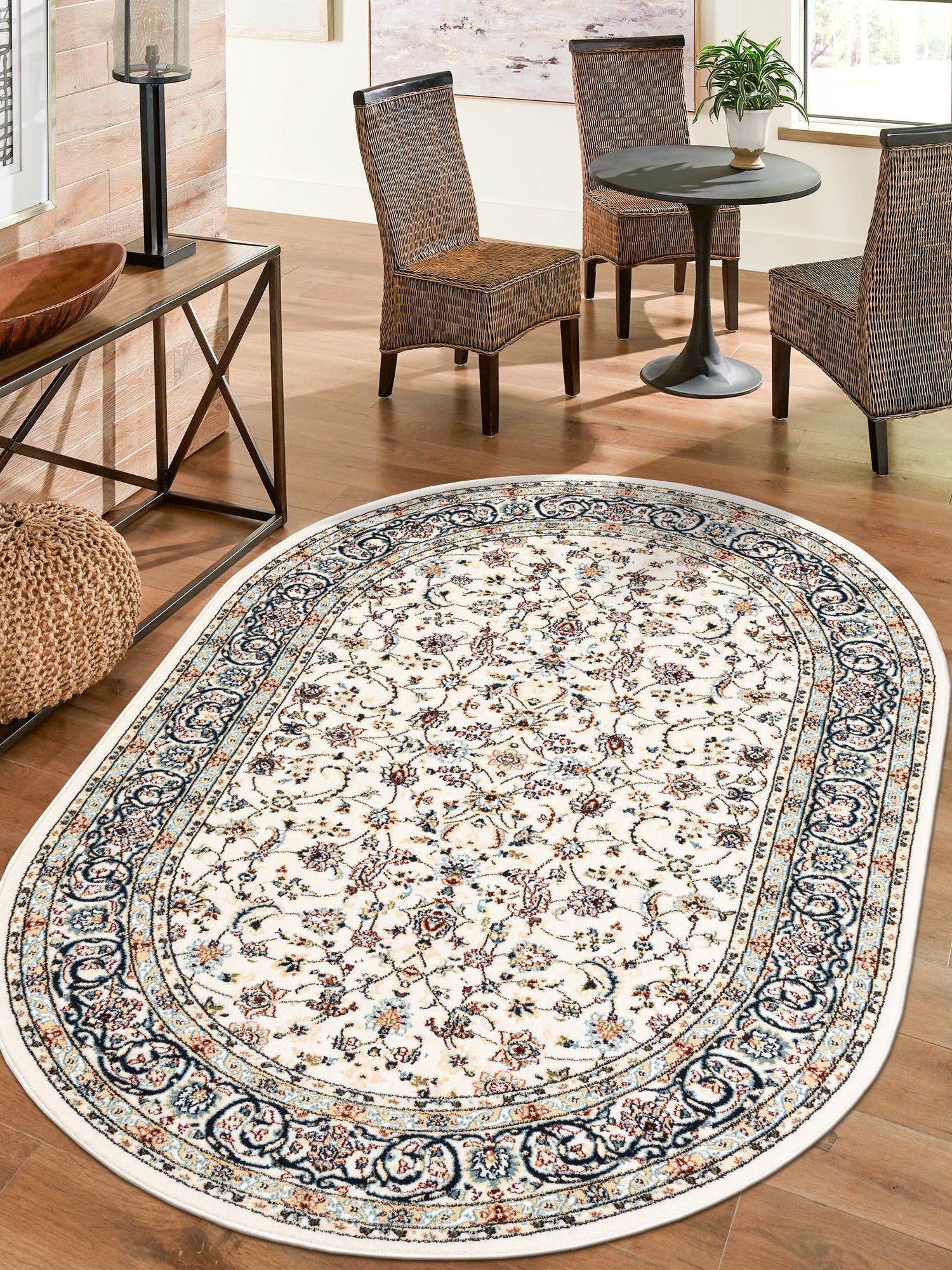 Ivory 4' 1 x 6' 1 Narenj Oval Area Rug 85% Polypropylene & 15% Polyester Traditional Classic Carpet for Living, Dining, Bedrooms, Office for Sale at Rug Engine