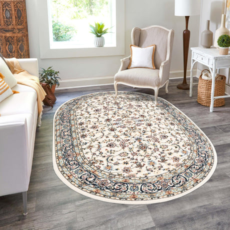 Ivory 2' x 3' 1 Narenj Oval Area Rug 85% Polypropylene & 15% Polyester Traditional Classic Carpet for Living, Dining, Bedrooms, Office for Sale at Rug Engine