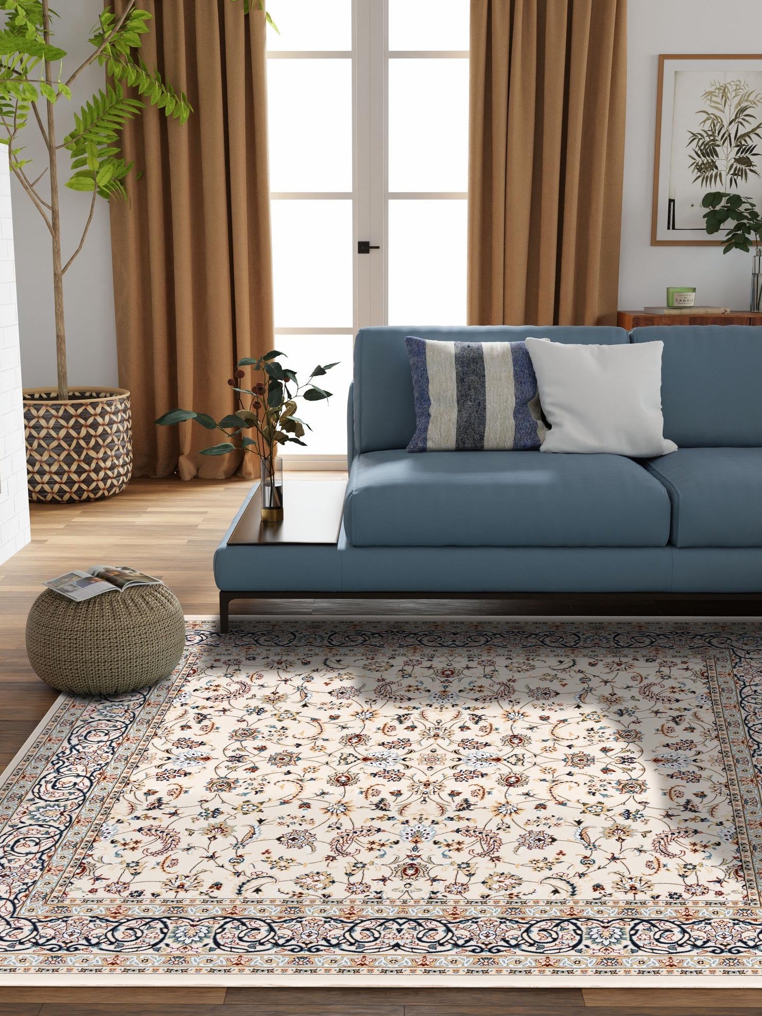 Ivory 10' x 10' Narenj Square Area Rug 85% Polypropylene & 15% Polyester Traditional Classic Carpet for Living, Dining, Bedrooms, Office for Sale at Rug Engine