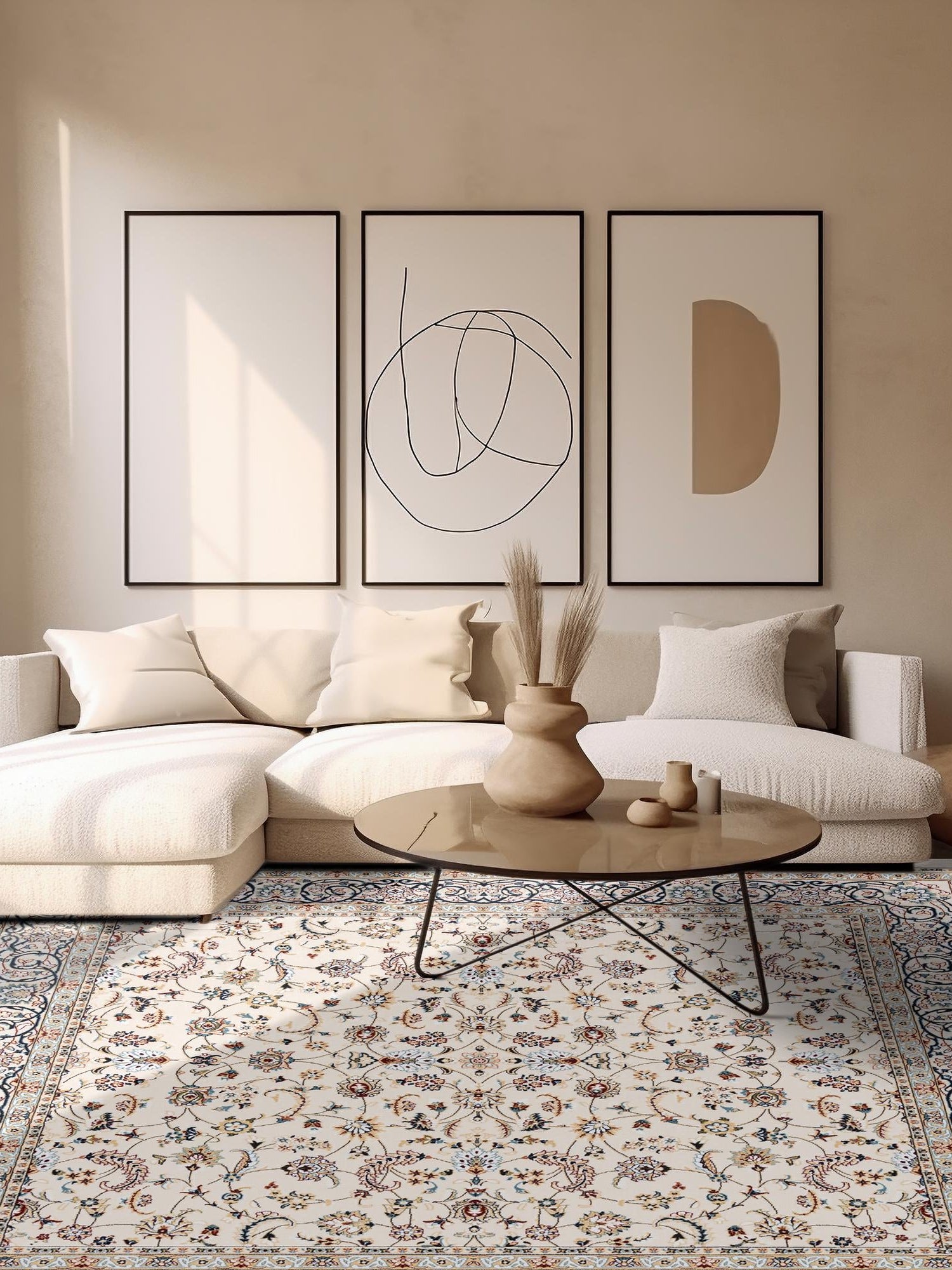Ivory 10' x 10' Narenj Square Area Rug 85% Polypropylene & 15% Polyester Traditional Classic Carpet for Living, Dining, Bedrooms, Office for Sale at Rug Engine