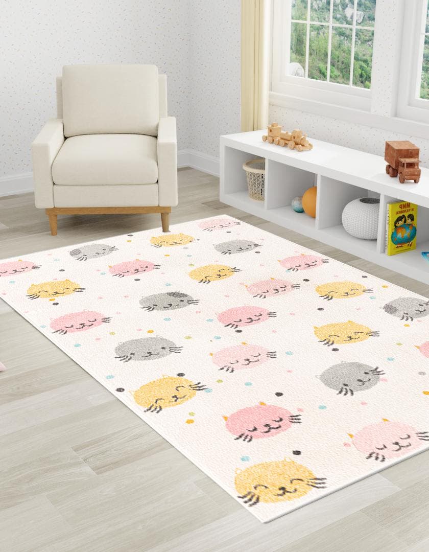 Ivory 2' 2 x 2' 11 Whimsy Kids Rectangle Area Rug for Baby Nursery, Toddler Playroom, Bedrooms