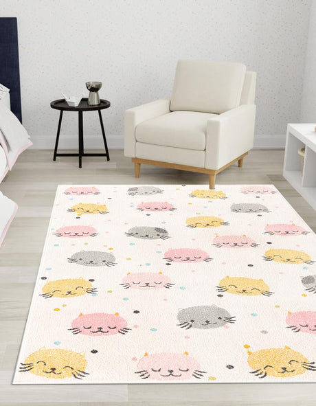 Ivory 7' 10 x 10' Whimsy Kids Rectangle Area Rug for Baby Nursery, Toddler Playroom,  Bedrooms Playful Fun Design Easy Clean Carpet for Sale at Rug Engine