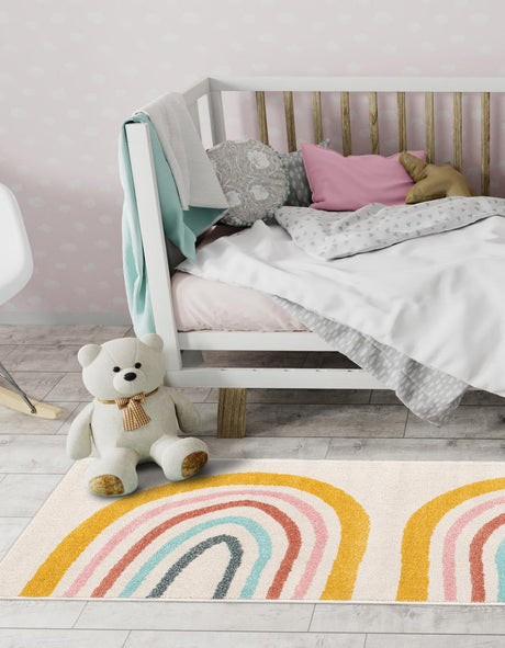 Ivory 2' 2 x 3' 11 Whimsy Kids Runner Area Rug for Baby Nursery, Toddler Playroom,  Bedrooms Playful Fun Design Easy Clean Carpet for Sale at Rug Engine